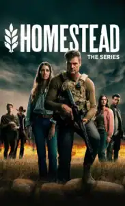 A group of survivors standing in a field from Homestead series, post-apocalyptic drama.